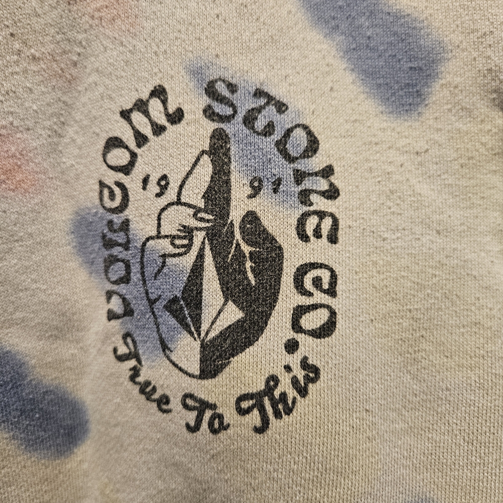 Volcom Stone Co Beige Tee with Blue and Pink Accents